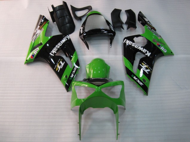 Kawasaki ZX6R Motorrad Verkleidung 2003-2004 - Grun Schwarz Elf Bridgestone