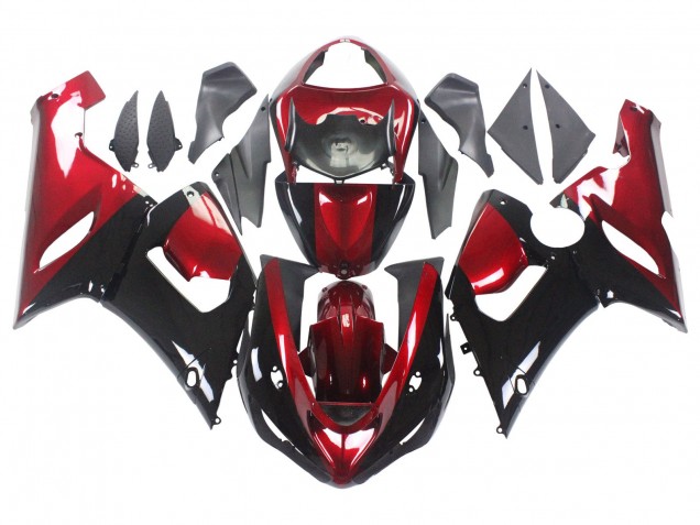 Kawasaki ZX6R Motorrad Verkleidung 2005-2006 - Rot Glanzendes Schwarz