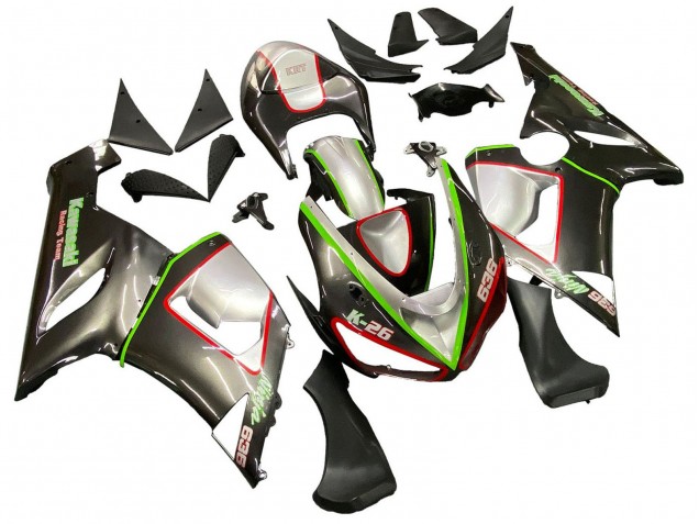 Kawasaki ZX6R Motorrad Verkleidung 2005-2006 - Schwarz Silber Grun Rot K 26