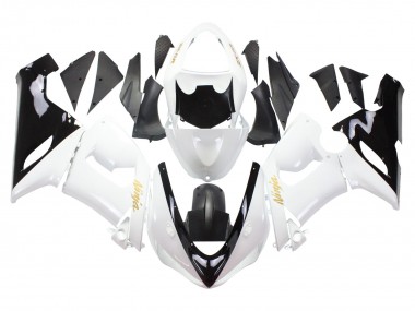 Kawasaki ZX6R Motorrad Verkleidung 2005-2006 - Weiss Schwarz Gold Ninja