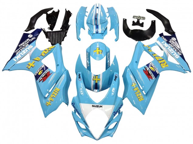 Suzuki GSXR 1000 Motorrad Verkleidung 2007-2008 - Hellblau Gelb Schwarz Motul Rizla