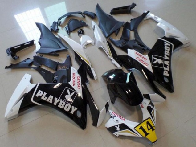 Honda CBR500R Motorrad Verkleidung 2013-2015 - Weiss Gelb Glanzendes Schwarz Playboy 14