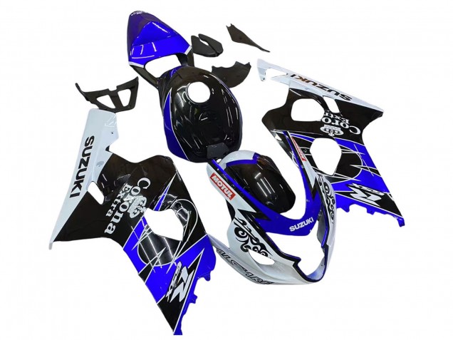 Suzuki GSXR 600 / GSXR 750 Motorrad Verkleidung 2004-2005 - Weiss Blau Schwarz Corona Motul