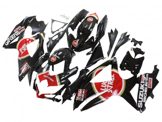 Suzuki GSXR 600 / GSXR 750 Motorrad Verkleidung 2008-2010 - Glanzendes Schwarz Rot Weiss Motul Lucky Strike