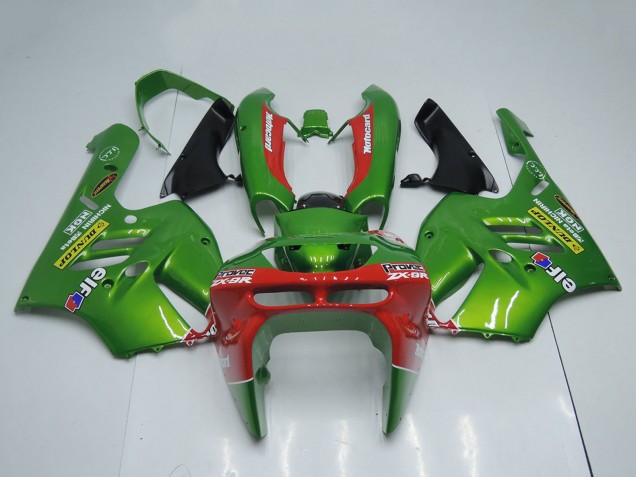 Kawasaki ZX9R Motorrad Verkleidung 1994-1997 - Grun Rot Elf Dunlop