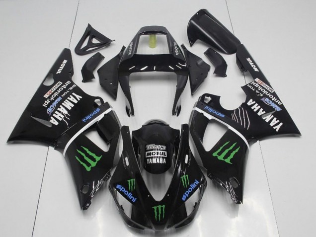 Yamaha YZF R1 Motorrad Verkleidung 1998-1999 - Glanzendes Schwarz Blau Grun Motul Monster Drink