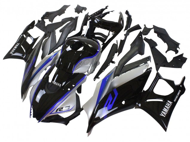 Yamaha YZF R3/R25 Motorrad Verkleidung 2022-2024 - Silber Blau Glanzendes Schwarz