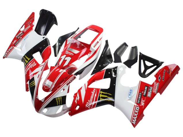 Yamaha YZF 1000 R1 Motorrad Verkleidung 1998-1999 - Rot Weiss Schwarz Gelb Monster Milwaukee MAXXIS 11