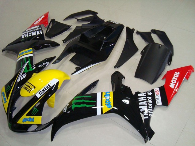 Yamaha YZF R1 Motorrad Verkleidung 2002-2003 - Glanzendes Schwarz Gelb Rot Grun Motul Monster