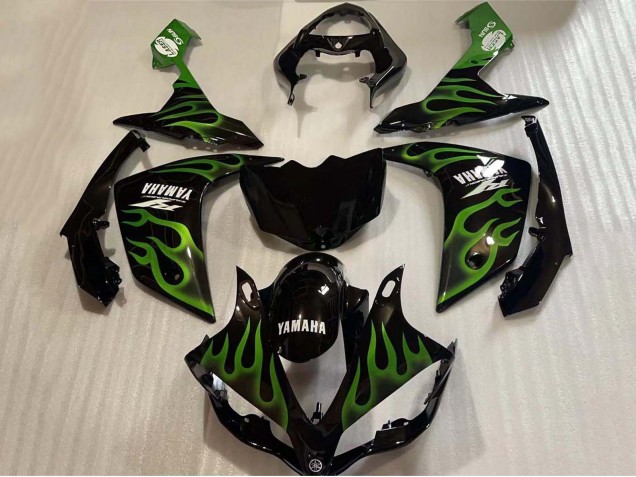 Yamaha YZF 1000 R1 Motorrad Verkleidung 2004-2006 - Glanzendes Schwarz Grun Flamme Weiss Aufkleber
