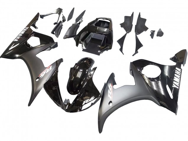 Yamaha YZF R6S Motorrad Verkleidung 2006-2009 - Glanzendes Schwarz Matt Schwarz Weiss Aufkleber
