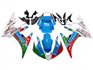 Yamaha YZF R6 Motorrad Verkleidung 2003-2004 - Weiss Blau Grun Rot Kastinee Dunlop Motul