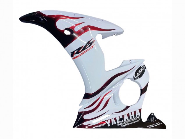 Yamaha YZF R6S Motorrad Verkleidung 2006-2009 - Weiss mit Dunkel Schwarz Flamme