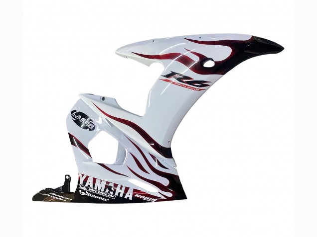 Yamaha YZF R6S Motorrad Verkleidung 2006-2009 - Weiss mit Dunkel Schwarz Flamme