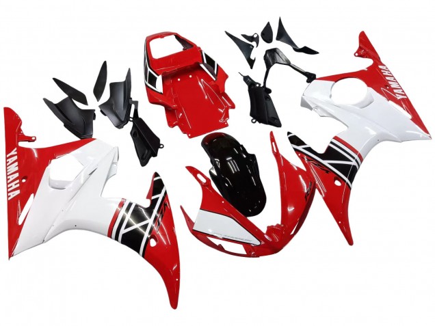 Yamaha YZF R6S Motorrad Verkleidung 2006-2009 - Weiss Rot Glanzendes Schwarz