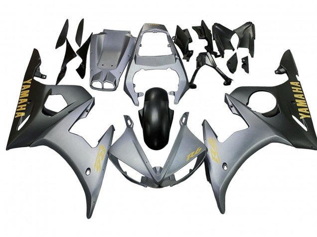Yamaha YZF R6 Motorrad Verkleidung 2003-2004 - Matt Grau Matt Schwarz Gold Aufkleber