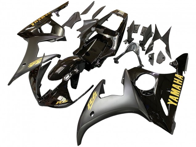 Yamaha YZF R6S Motorrad Verkleidung 2006-2009 - Glanzendes Schwarz Matt Schwarz Gold Aufkleber