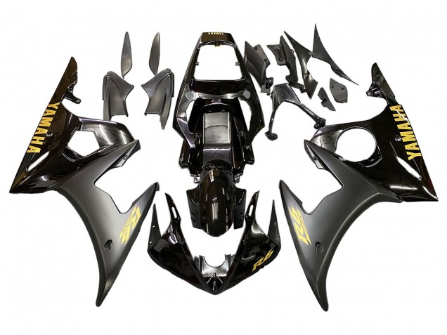 Yamaha YZF R6S Motorrad Verkleidung 2006-2009 - Glanzendes Schwarz Matt Schwarz Gold Aufkleber
