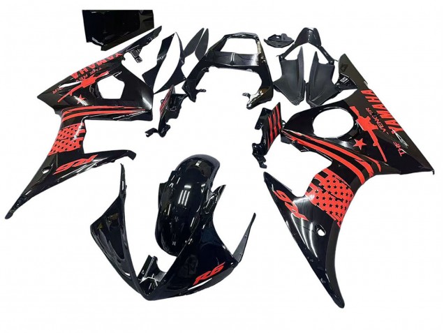 Yamaha YZF R6S Motorrad Verkleidung 2006-2009 - Glanzendes Schwarz Rot