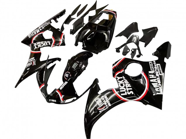 Yamaha YZF R6S Motorrad Verkleidung 2006-2009 - Glanzendes Schwarz Rot Weiss Lucky Strike Motul
