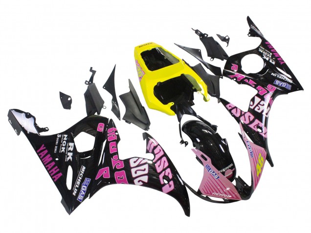 Yamaha YZF R6S Motorrad Verkleidung 2006-2009 - Gelb Rosa Glanzendes Schwarz Rossi Repsol 46