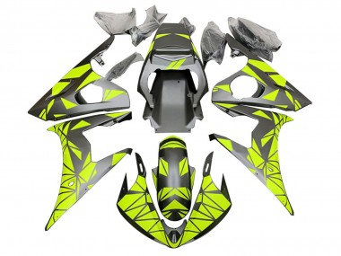Yamaha YZF R6S Motorrad Verkleidung 2006-2009 - Neon Grun Matt Schwarz Geometric