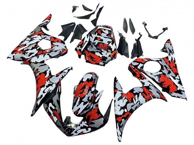 Yamaha YZF R6S Motorrad Verkleidung 2006-2009 - Schwarz Rot Grau Camouflage