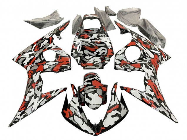 Yamaha YZF R6S Motorrad Verkleidung 2006-2009 - Schwarz Rot Grau Camouflage