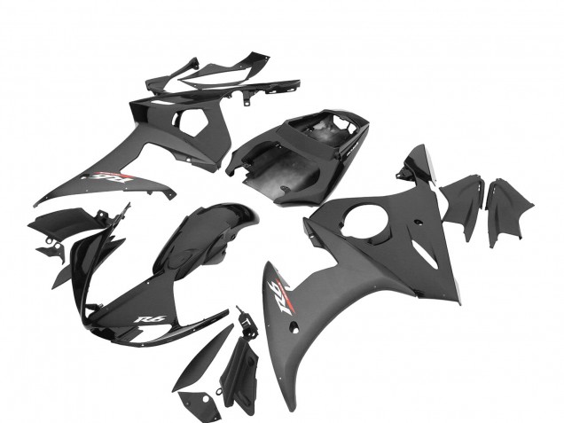 Yamaha YZF R6S Motorrad Verkleidung 2006-2009 - Glanzendes Schwarz Matt Schwarz
