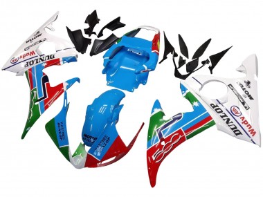 Yamaha YZF 600 R6 Motorrad Verkleidung 2005 - Hellblau Weiss Grun Rot Kastinee Dunlop Motul