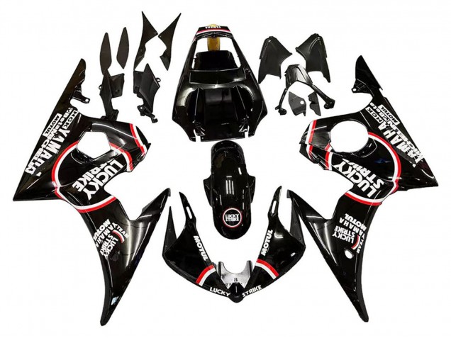 Yamaha YZF 600 R6 Motorrad Verkleidung 2005 - Glanzendes Schwarz Weiss Lucky Strike Motul