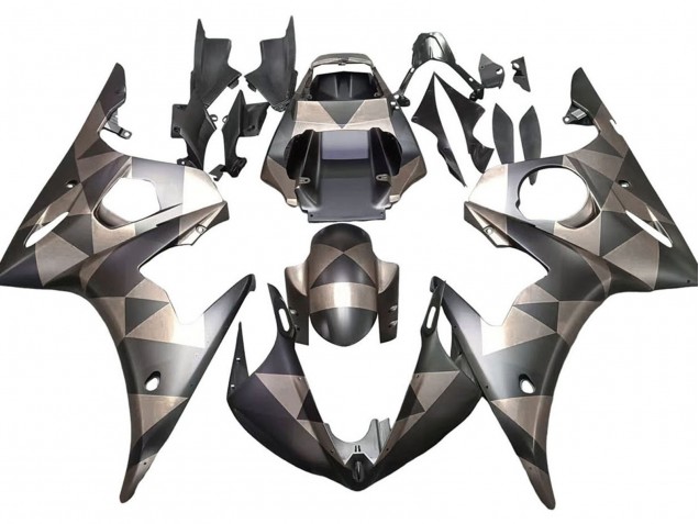 Yamaha YZF 600 R6 Motorrad Verkleidung 2005 - Matt Schwarz Grau Geometric