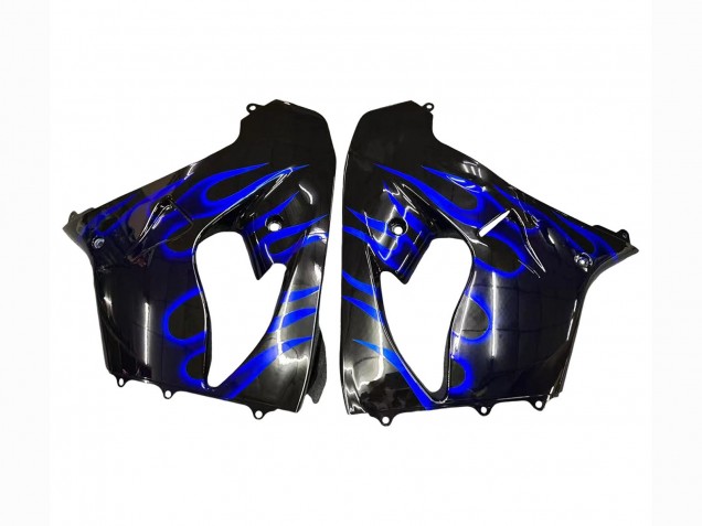 Kawasaki ZX9R Motorrad Verkleidung 2000-2001 - Glanzendes Schwarz Blau Flamme Weiss