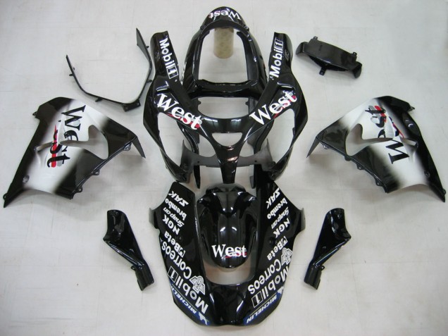 Kawasaki ZX9R Motorrad Verkleidung 2000-2001 - Glanzendes Schwarz Weiss West