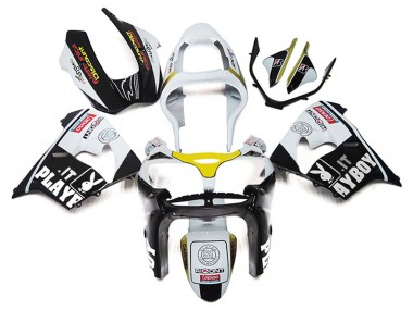 Kawasaki ZX9R Motorrad Verkleidung 2000-2001 - Weiss Gelb Glanzendes Schwarz Playboy