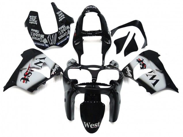 Kawasaki ZX9R Motorrad Verkleidung 2002-2003 - Glanzendes Schwarz Weiss West