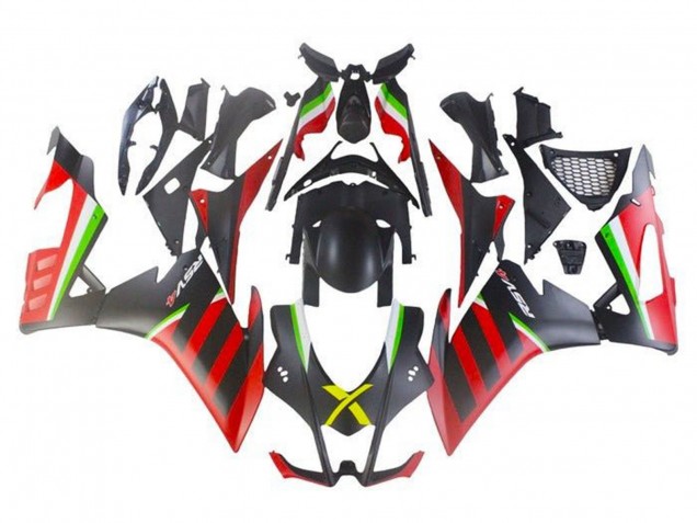 Aprilia RSV4 1000 Motorrad Verkleidung 2009-2015 - Matt Schwarz Rot Grun Streifen