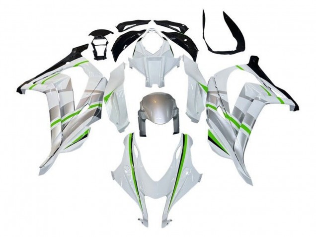 Kawasaki ZX10R Motorrad Verkleidung 2016-2020 - Weiss Silber Grun Streifen