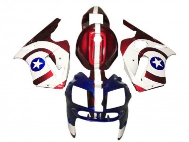 Kawasaki ZX12R Motorrad Verkleidung 2000-2001 - Bonbon Rot Weiss Blau Captain America