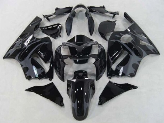 Kawasaki ZX12R Motorrad Verkleidung 2002-2006 - Glanzendes Schwarz Grau Tribal