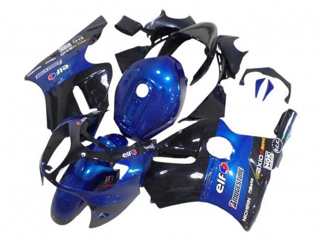 Kawasaki ZX12R Motorrad Verkleidung 2002-2006 - Blau Glanzendes Schwarz Elf Bridgestone