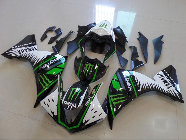 Yamaha YZF R1 Motorrad Verkleidung 2012-2014 - Weiss Schwarz Grun Monster