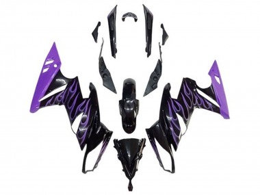 Kawasaki Ninja 650 EX650 Motorrad Verkleidung 2009-2011 - Glanzendes Schwarz Lila Flamme