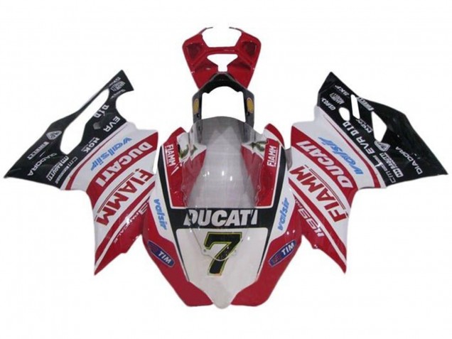 Ducati Panigale 1199 Motorrad Verkleidung 2011-2014 - Weiss Rot Glanzendes Schwarz Fiamm Tim 7