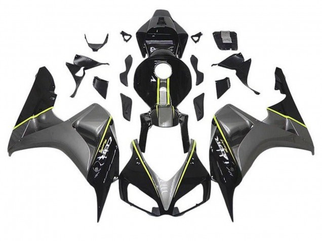 Honda CBR1000RR Motorrad Verkleidung 2006-2007 - Grau Glanzendes Schwarz Gelb Streifen