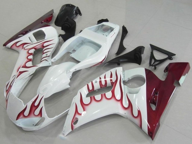 Yamaha YZF R6 Motorrad Verkleidung 1998-2002 - Weiss Rot Flamme