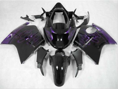 Honda CBR1100XX Blackbird Motorrad Verkleidung 1996-2007 - Glanzendes Schwarz Lila Flamme