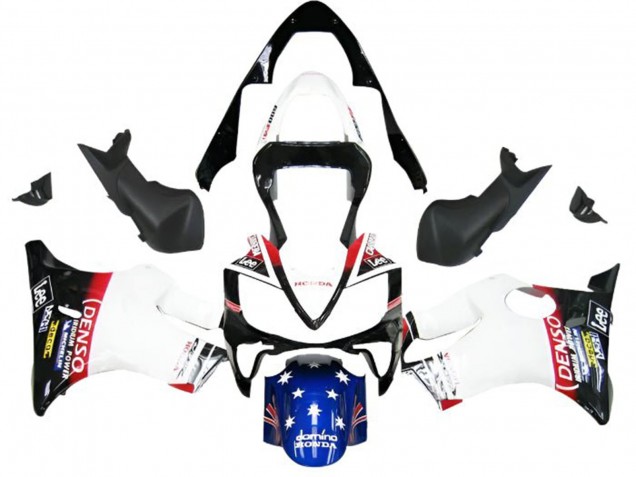Honda CBR600 F4i Motorrad Verkleidung 2001-2003 - Weiss Blau Rot Glanzendes Schwarz Denso Stern