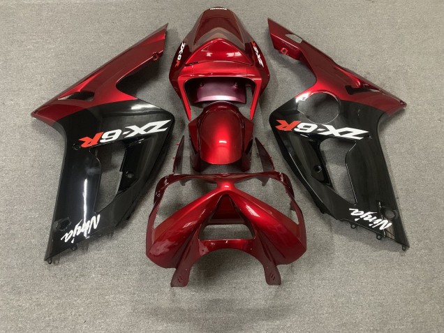 Kawasaki ZX6R Motorrad Verkleidung 2003-2004 - Rot Glanzendes Schwarz Weiss Ninja
