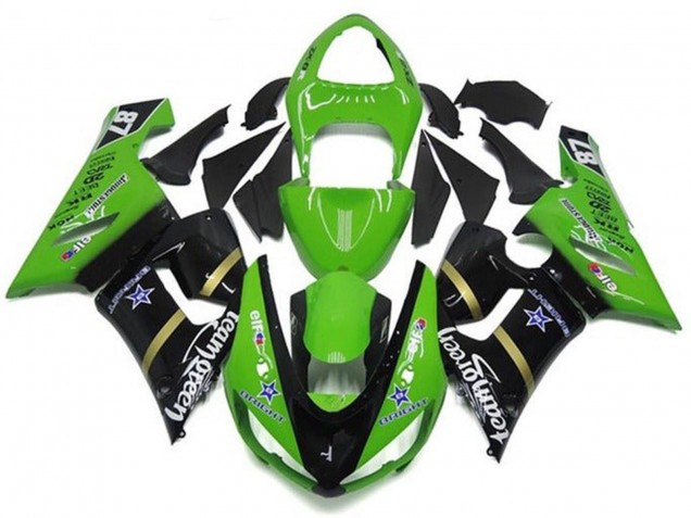 Kawasaki ZX6R Motorrad Verkleidung 2005-2006 - Grun Glanzendes Schwarz Blau Stern Team Grun